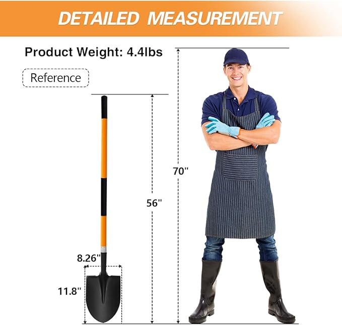 Shovel for Digging, Heavy Duty Shovel for Gardening, Metal Spade Shovel for Digging with Fiberglass Handle, 56 Inches