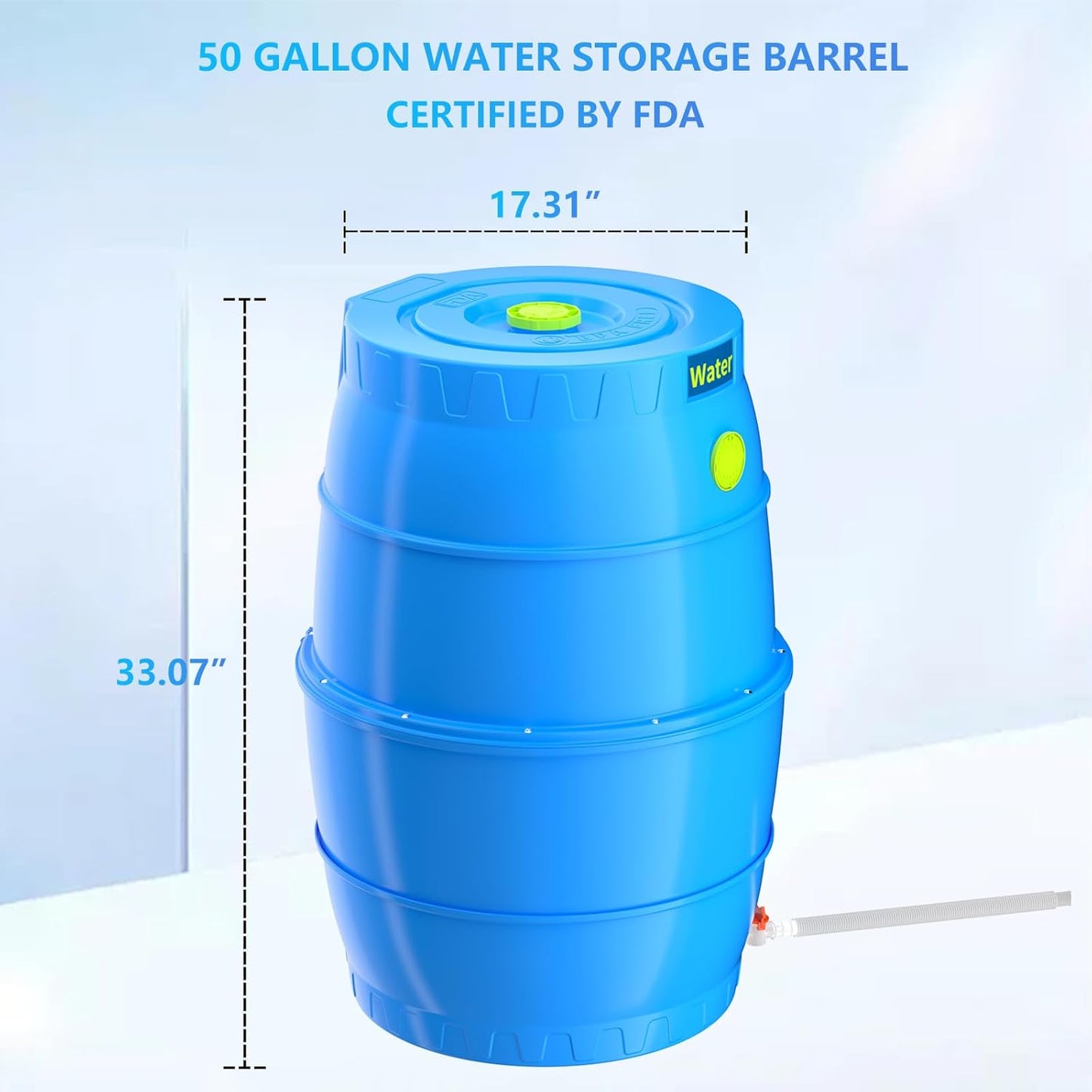 SQUEEZE master 50 Gallon Water Collection Barrel-Drinking Water Storage Barrel with Spigots-Emergency Water Supply System