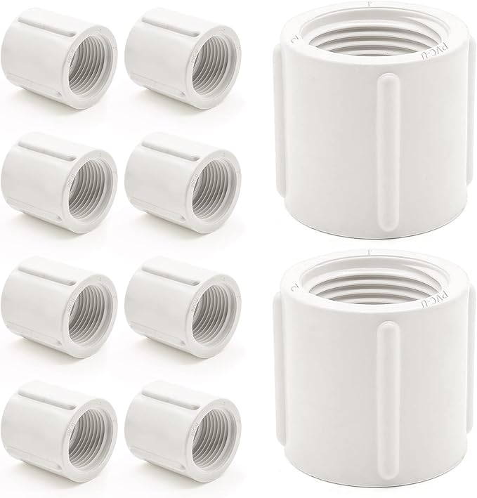 10 PCS PVC Threaded Pipe, 1" Female Pipe Coupling,PVC Pipe Connectors,PVC Pipe Fitting for Sprinkler,Irrigation,Swimming Pools