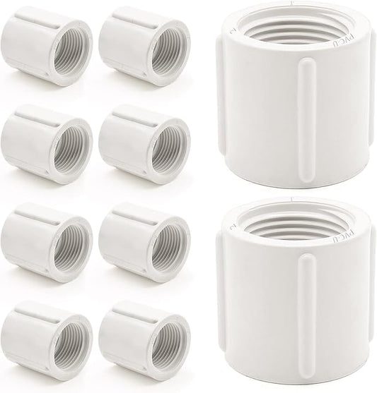 10 PCS PVC Threaded Pipe, 1" Female Pipe Coupling,PVC Pipe Connectors,PVC Pipe Fitting for Sprinkler,Irrigation,Swimming Pools