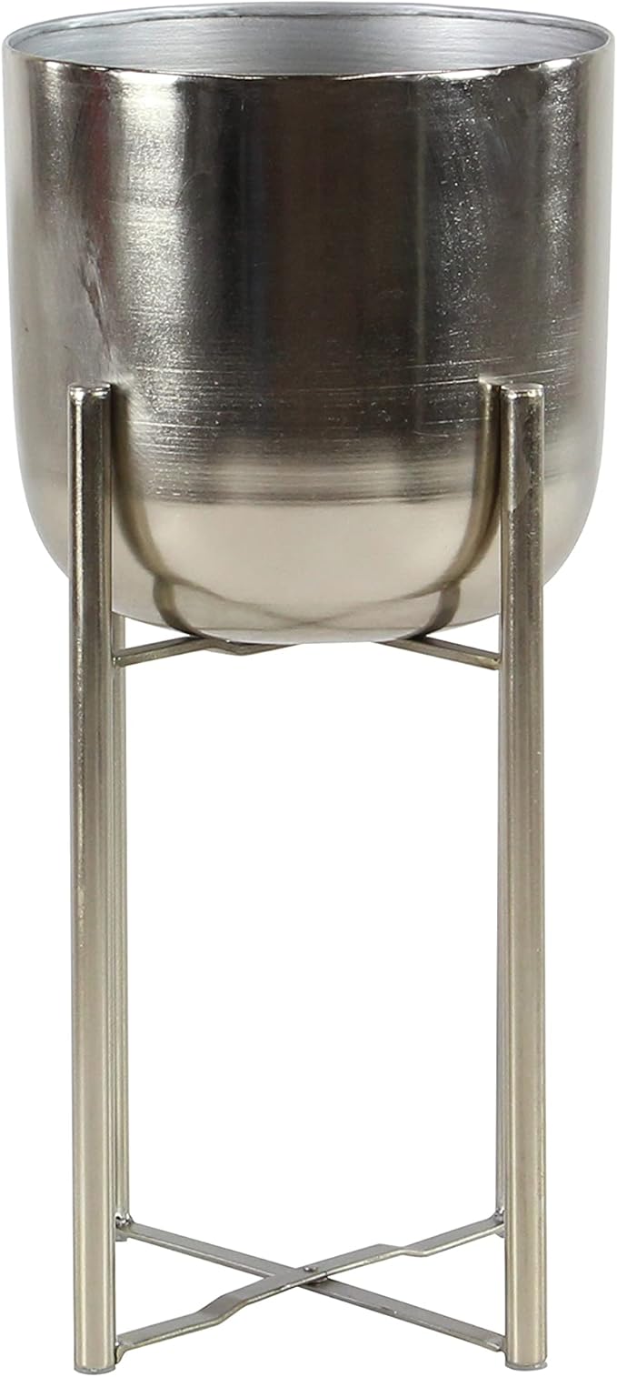 Deco 79 Glam Metal Planters with Stands, Set of 2, 19", 22" H, Silver (Pack of 3, 6 Count Total)