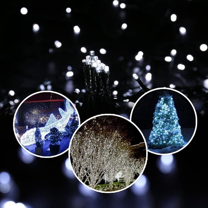 iShabao Solar Christmas Lights Outdoor, 98.4ft 300 LED Solar Fairy String Lights, 8 Modes Waterproof Christmas Lights for Garden, Patio, Home, Party, Wedding, Holiday, Tree Decorations (White)