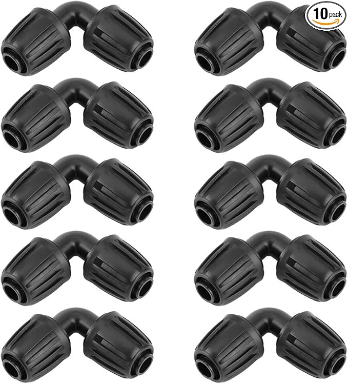10Pcs Irrigation Fittings Elbow Connectors, 1/2 inch Lock Barbed Elbow Connectors for (1/2" ID x0.6-0.63" OD) 16mm Drip Tubing Barbed Connectors
