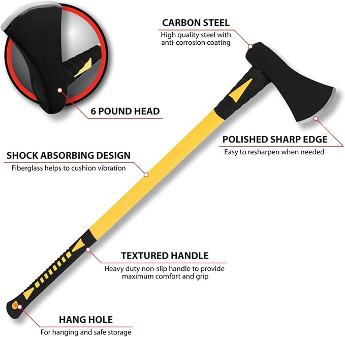 Performance Tool M7113 6-Pound Splitting Maul with Fiberglass Handle