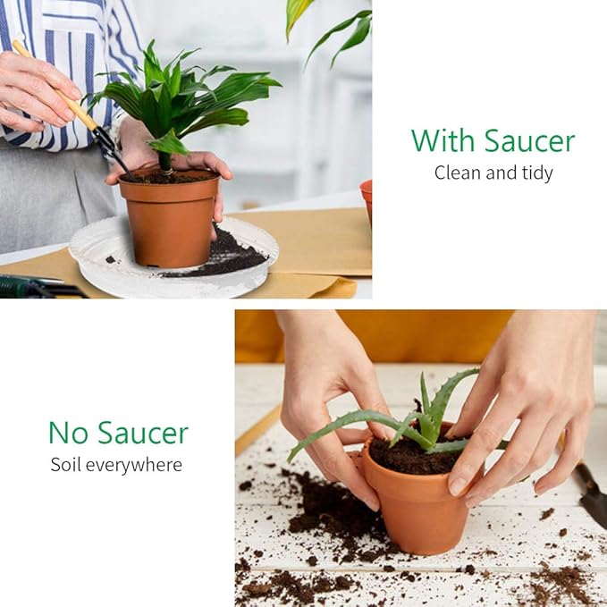 JOYSEUS Plant Saucers - 6 Pack of 14 Inch - Durable Plastic Plant Tray for Flower Pots, Clear Plant Saucer for Indoor Plants Pots & Outdoor Plants (6 Pack)