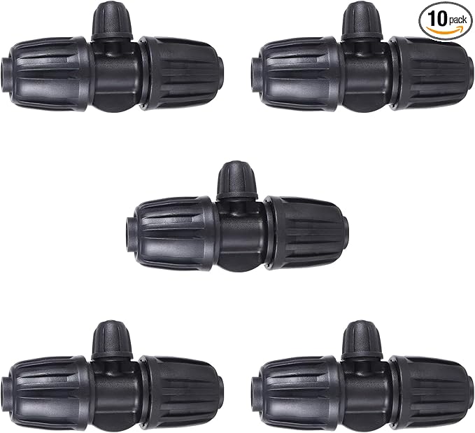 Locked Barbed Tee Connectors,1/2 Inch to 1/4 Inch Irrigation Tubing Fittings Kit for (1/2'' ID x 0.60''-0.63'' OD) 16mm Drip Tubing (10 Pcs Barbed Tee 3-Way)
