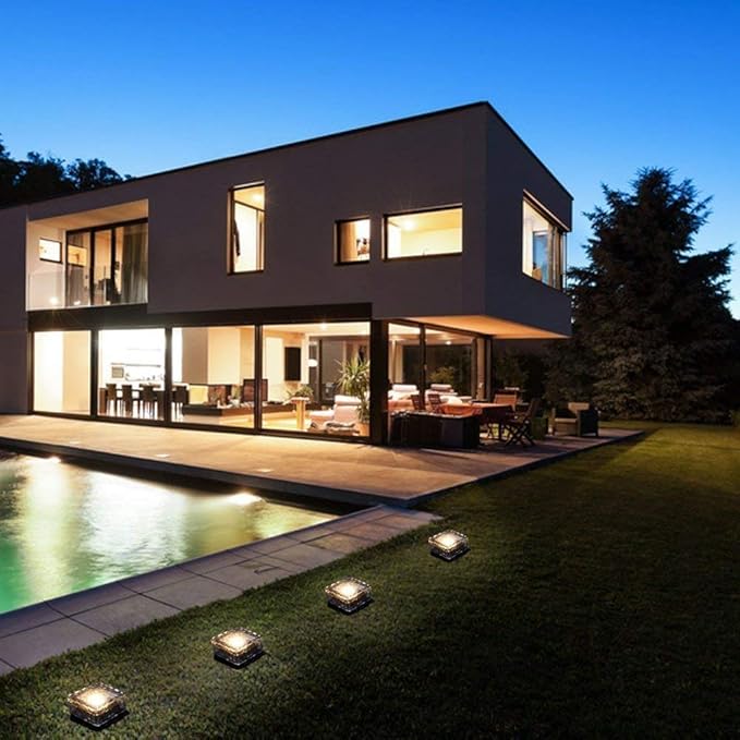 Solar Glass Brick Light - Solar Ice Cube LED Light - Crystal Brick Stone Lamp Garden Courtyard Pathway Patio Pool, Decorative Christmas Festives Ice Rock Cube Lights (4PCS Warm White)