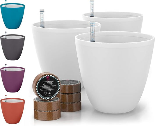 GARDENIX DECOR Self Watering Pots for Indoor Plants 3 Pack - Flower Pot with Water Level Indicator for Plants, Grow Tracking Tool - Self Watering Planter Plant Pot - Coco Coir - White