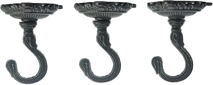 Sungmor 3PC Wall Mount Ceiling Hooks, Cast Iron Plant Bracket, Heavy Duty Plant Hook Hanger, Decorative Vintage Hooks for Hanging Planters, Bird Feeders, Lanterns, Wind Chimes