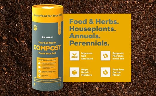 Return Organic Compost #001, 1.5 QT Tube, Fertilizer for Indoor & Outdoor Garden Soil Beds, Plants & Vegetables, Potting Soil, Raised Beds, Lawns, Peat Free, OMRI Listed