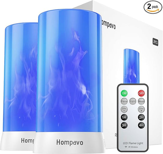 【Upgraded】 LED Flame Lights with Remote & Timer, 4-Mode Rechargeable Battery Operated Flameless Candles, Waterproof Pillar Flickering Lanterns for Room Patio Wedding Halloween Home Decor, Blue