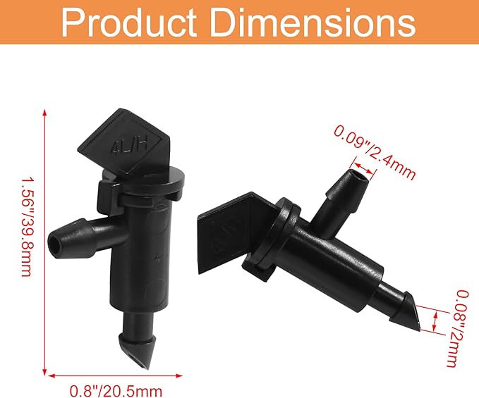 60 Pack 1GPH Drip Emitter Drip Emitters 4L/H Flag Irrigation Dripper for 4mm/7mm Hose for Garden Lawn, Black