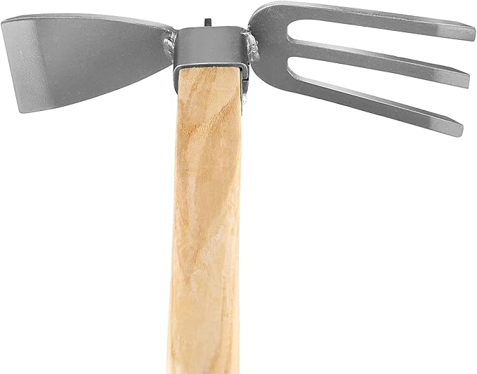 JAPCHET 2 PCS Hoe and Cultivator Hand Tiller, Heavy Duty Dual Headed Weeding Tool, Hoe Garden Tool with Carbon Steel Blade for Soil Loosening, Weeding and Digging