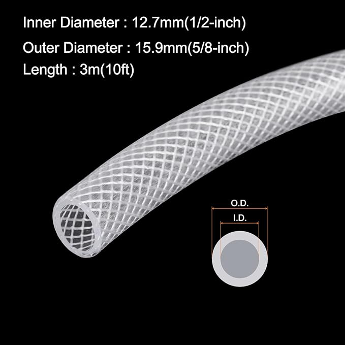 1/2" x 5/8" Braided Clear Plastic PVC Tubing 10ft High Pressure Flexible Reinforced Vinyl Tube, [for Garden Irrigation, Water Hose, Fish Tank, Water Transfer] - 12.7x15.9mm