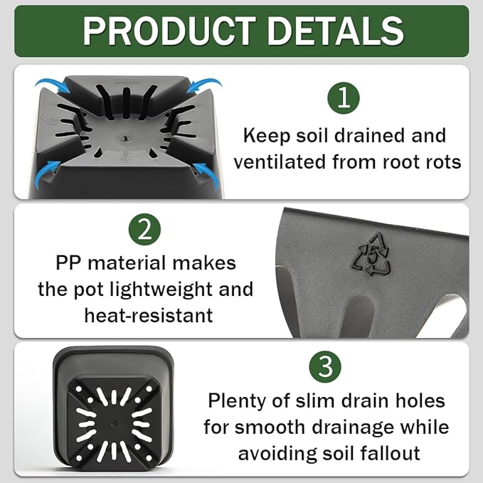 Small Plant Pots 3.5 Inch, 120 Pcs Nursery Pots with Drainage Holes, Durable Plastic Succulents Pots for Seedlings, Cuttings (Black)