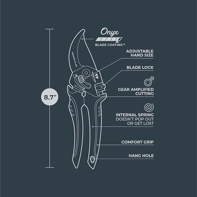 Woodland Tools Co. Super Duty MaxForce Bypass Pruning Shears, Gardening Hand Pruner, Secateurs, Plant Shears, Flower Clippers (05-2005-100)