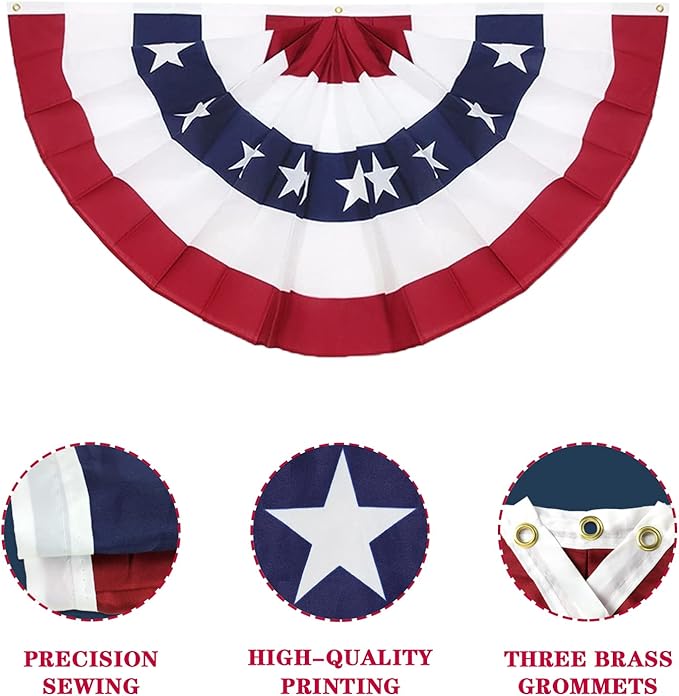GoosWexmzl 3x6Ft American Pleated Fan Flag,USA Patriotic Half Fan Bunting Flag,Decoration Flags (Set of 6)