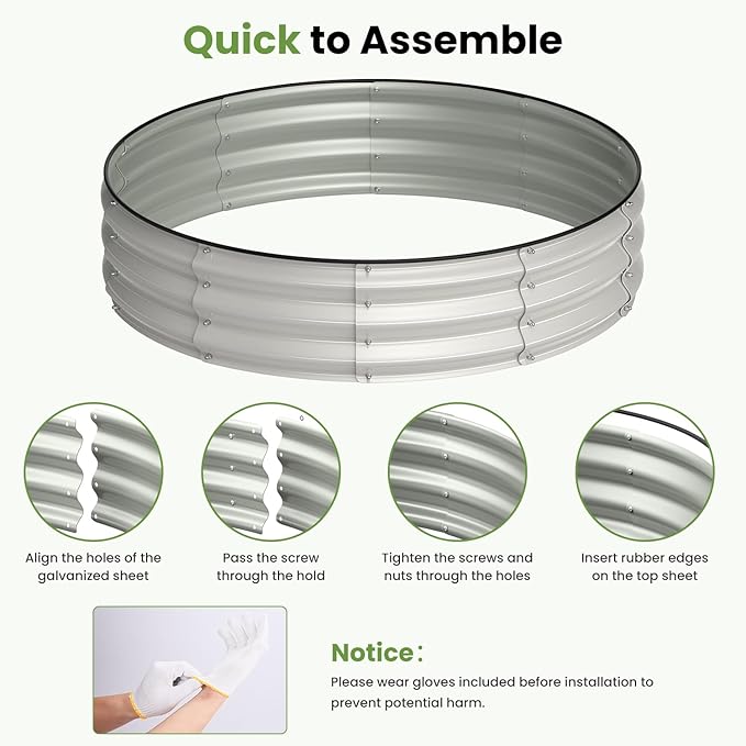 4x4x1 FT Galvanized Raised Garden Bed, Large Round Raised Garden Beds Outdoor Raised Planter Box, Raised Beds for Gardening Vegetables Flower Herb(Pearl White)