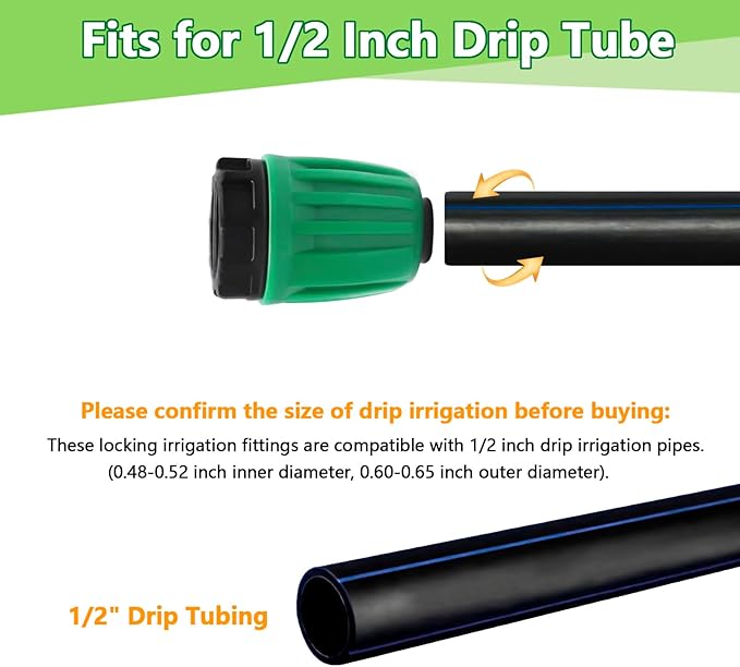 23 Pcs 1/2 Inch Drip Irrigation Fittings Kit (1/2" ID x 0.65" OD), 1/2 Inch Irrigation Tubing Set Including 4 Tees, 4 Couplings, 3 Elbows, 4 Reducer Tee, 4 Plugs, 2 Valves and 2 Faucet Adapter