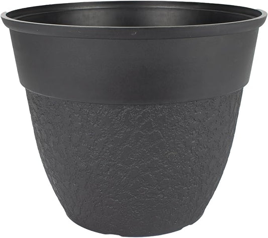 The HC Companies 16 Inch Brookhaven Decorative Round Planter - Lightweight Premium Resin Plant Pot with a Stonelike Texture for Indoor Outdoor Use, Black