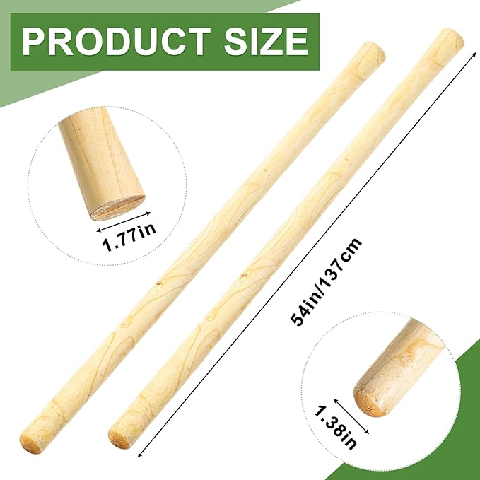 Lasnten 2 Pcs Solid Wood Replacement Handle for Round Eye Hoe 54 in Grub Hoe Handle 1.38-1.77 in Head for Garden Shovel Digging Spading Fork Rake Gardening Tool