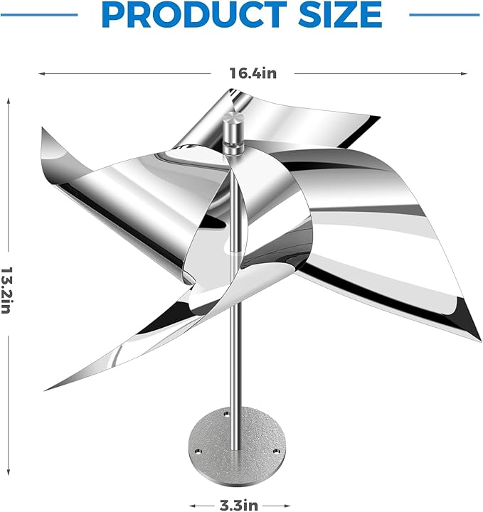 2 Pack Reflective Wind Powered Scare Devices, Weatherproof Aluminum Reflective Spinning Deterrent for Outside, Protect Your Gardens, Patios and Roofs from Bird Problems