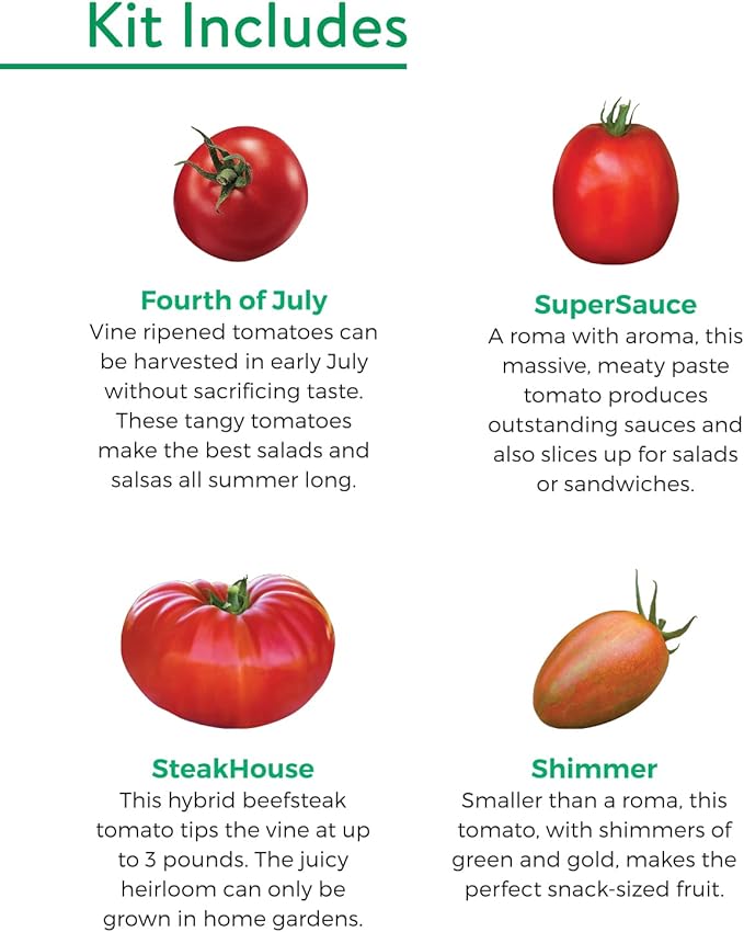 Burpee Best Starter Kit | SuperSauce, Fourth of July, Shimmer & Steakhouse | 4 Tomato Seed Packets, 4 Pots, 4 Coir Pellets & 4 Plant Markers