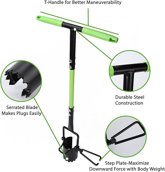 Long Handled Bulb Planter Tool 5 in 1 Lawn and Garden Tool for Digging and Digging Holes for Planting Flowers Turf Transplants Planting Tool Double Pedal with T-Long Handle