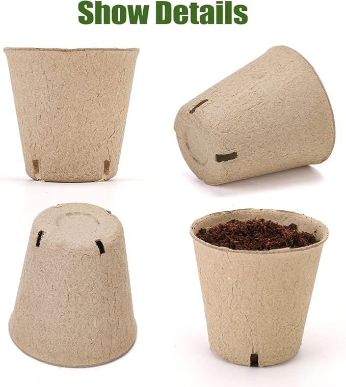 Peat Pots, 126 Packs 3.15 Inch Seed Starting Pots with Drainage Holes Round Nursery Pot, Biodegradable Round Plant Seed Starter Peat Pots Germination Seedling Trays