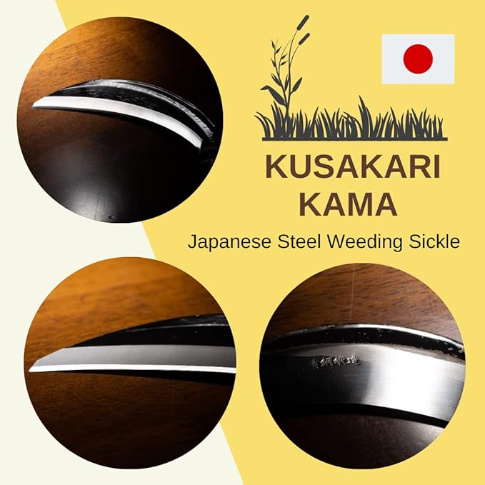 Japanese Weeding Sickle (Thin Blade) High Grade Steel Blade (Blue Steel No.2) Hand Tool for Gardening, Weeding and Farming, Light Weight, Blade Length 7.09inch