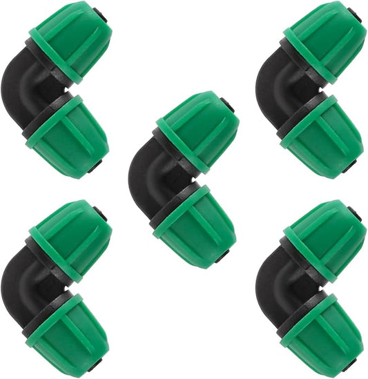 1/4 inch Drip Irrigation Fittings, Lock Barbed Elbow for ¼ in. tubing; Tubing Outside Diameter (OD) is 0.250 in., Internal Diameter (ID) is 0.170. in.(20Pcs/Pack) (Green-Elbow)