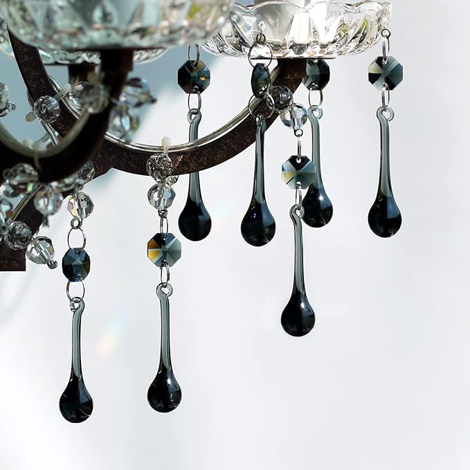 12pcs Raindrop Crystal Chandelier Prisms Parts, 53mm Hanging Crystals Beads for Chandeliers, Home Decoration (Transparent Black)