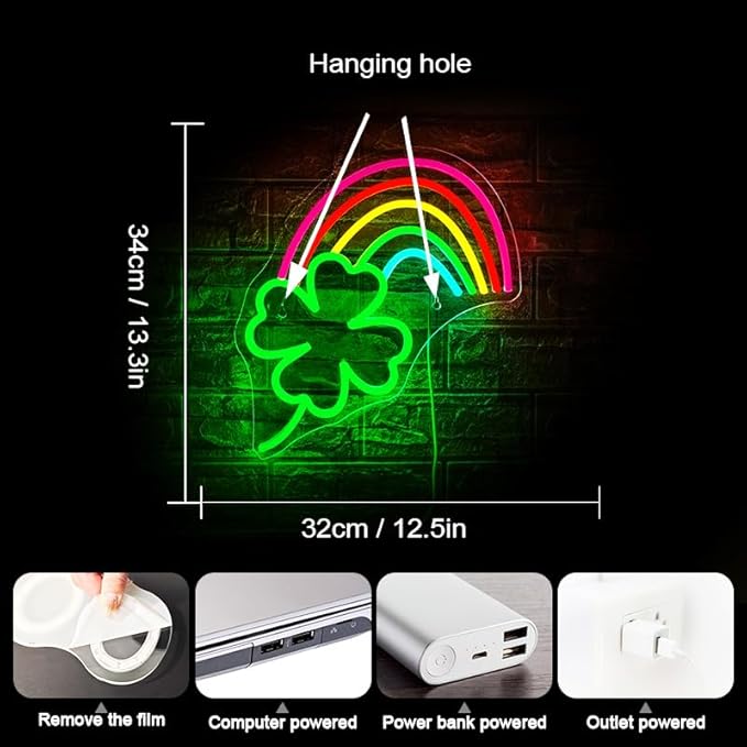 WLHOPE St Patricks Day Neon Sign St. Patrick's Day Neon Signs for Wall Decor Dimmable Rainbow Clover Light Up Sign for Bedroom Living Room Wall Art Happy St. Patrick's Day Decoration