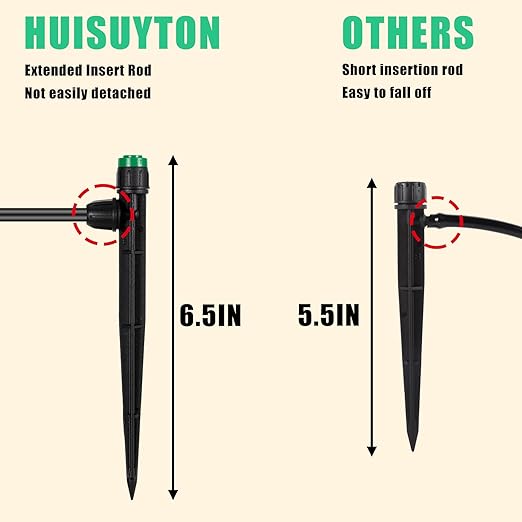 50pcs Drip Irrigation Emitters Sprayer for 1/4" Drip Irrigation Tubing Adjustable 360 Degree Water Flow Drippers on 6.5" Sturdy Stake with Lock Barbed Irrigation Drippers for Watering System