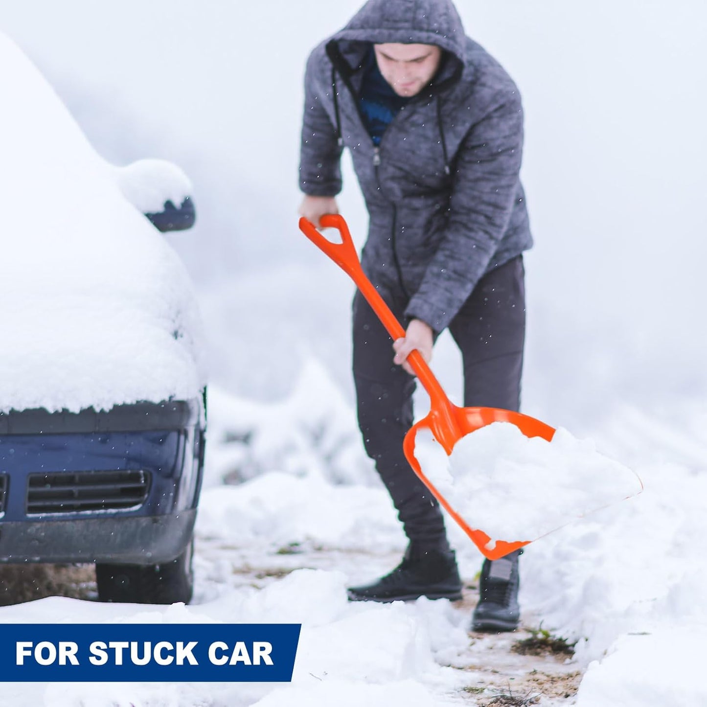 Frienda 3 Pieces Plastic Snow Shovel 43 x 14 Inches Heavy Duty Hygienic Shovel with D Shaped Grip Handle Large Durable Seamless Snow Scoop for Kitchen Gardening(Orange)