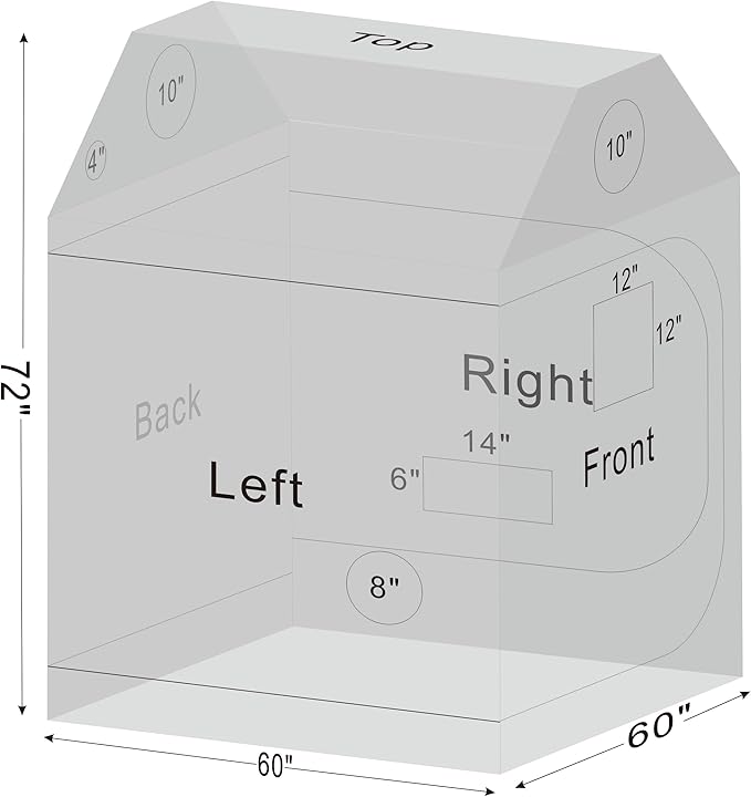 5x5 Grow Tent, 60"x60"x72" Roof Cube Plant Grow Tent, Indoor Growing Tent with Observation Windows, Lightproof Roof Cube Tent with Floor Tray, Mylar Hydroponic Tent