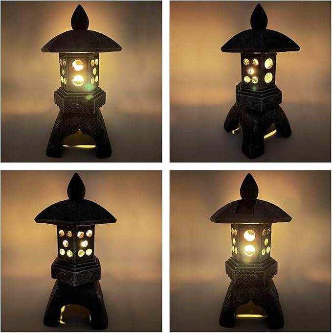 Pagoda Lantern Garden Statue with Solar Lotus Lights, Large Resin Japanese Temple Pagoda Lamp Asian Zen Outdoor Yard Decor for Landscape Patio Porch Lawn Decorations, Christmas Ornament Gift