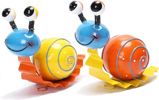 Metal Garden Decor Cute Snail Yard Art Outdoor Lawn Patio Ornament Fence Decorations for Outside - Set of 2(Yellow,Orange)
