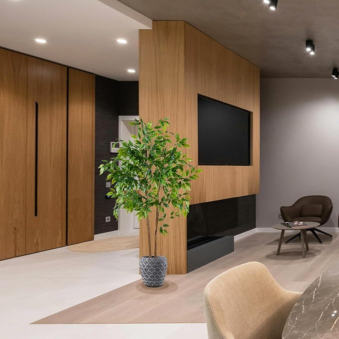 Artificial Ficus Tree, 5ft Tall Fake Ficus Tree with Basket, Faux Plant for Indoor Outdoor Home Livingroom Office Garden Porch Décor