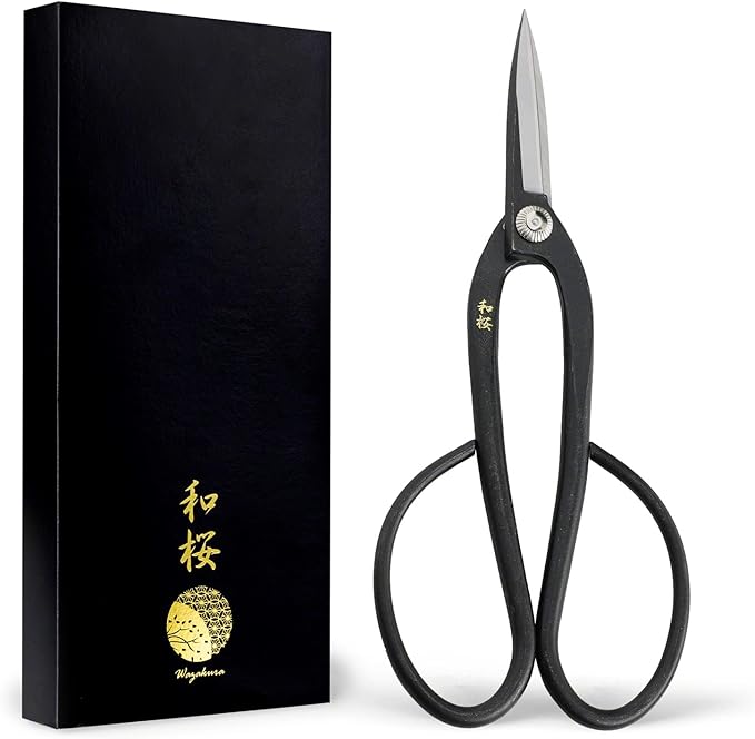 Wazakura Yasugi Steel Made in Japan Ashinaga Bonsai Scissors 8.2 in (210 mm), Bonsai Tree Pruning Shears, Japanese Gardening Tools