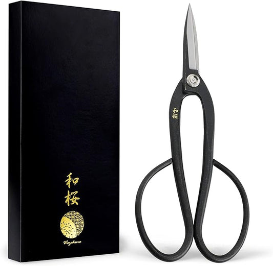Wazakura Yasugi Steel Made in Japan Ashinaga Bonsai Scissors 8.2 in (210 mm), Bonsai Tree Pruning Shears, Japanese Gardening Tools