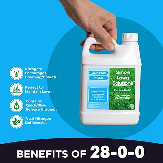Maximum Green & Growth- High Nitrogen 28-0-0 NPK- Lawn Food Quality Liquid Fertilizer- Spring & Summer- Any Grass Type- Simple Lawn Solutions - Concentrated Quick & Slow Release Formula (1 Quart)