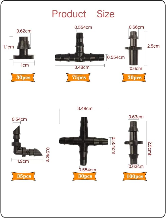 300PCS Irrigation Fittings Kit Drip Irrigation System,HOINCO Drip Irrigation Barbed Connectors for 1/4 Inch Tube, for Flower Pot Garden Lawn