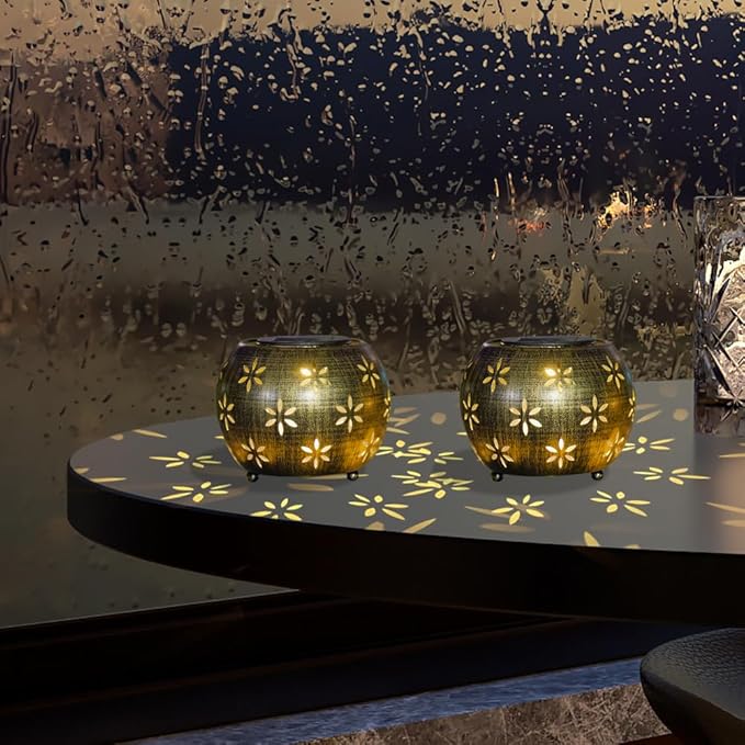 VEWOGARDEN 2 Pack Solar Lanterns Outdoor Waterproof Solar Lantern Hollow Out Metal Lantern Solar Lights for Patio Garden Table Decor