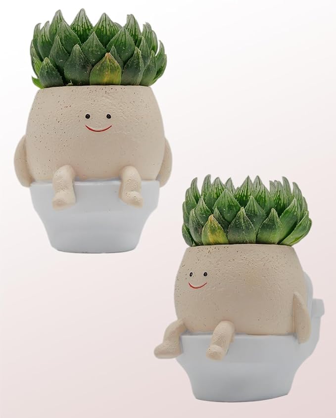 Smily Face Planter Pot Funny Toilet Plant Pots Cute Resin Flower Head Planters Succulent Pots for Indoor Outdoor Plants Unique Bathroom Planter with Drainage Hole (Small)