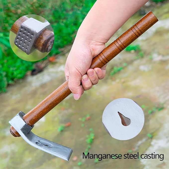 Garden Hoe Tool Small Action Hoe, Loosening Soil and Weeding,Knockable and Removable Nails,Hand Long Handle Weed Garden Tool,Digging and Rooting (6.29in×2.95in,1.80lb)