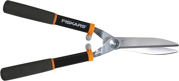Fiskars Power Lever Hedge Shears - 8" Stainless Steel Blades - Plant Cutting Scissors with Sharp Precision-Ground Steel Blade