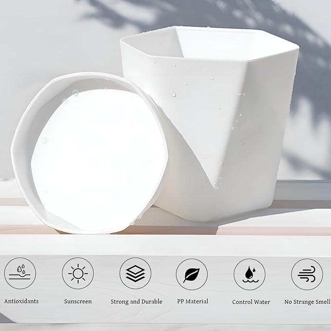 InmeRun Plant Pots Indoor Plastic Flower Pots Outdoor 5 inch Set of 6 Pack with Drainage Holes and Saucers for Garden Pots (5/7/8.5 in 6white)