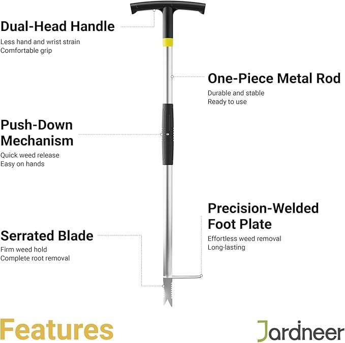 Jardineer Weeder Puller Tool Stand Up, 41 inch Long Handle Weed Tool Remover, Easy-Eject Handle for Easily Weeding for Gardening