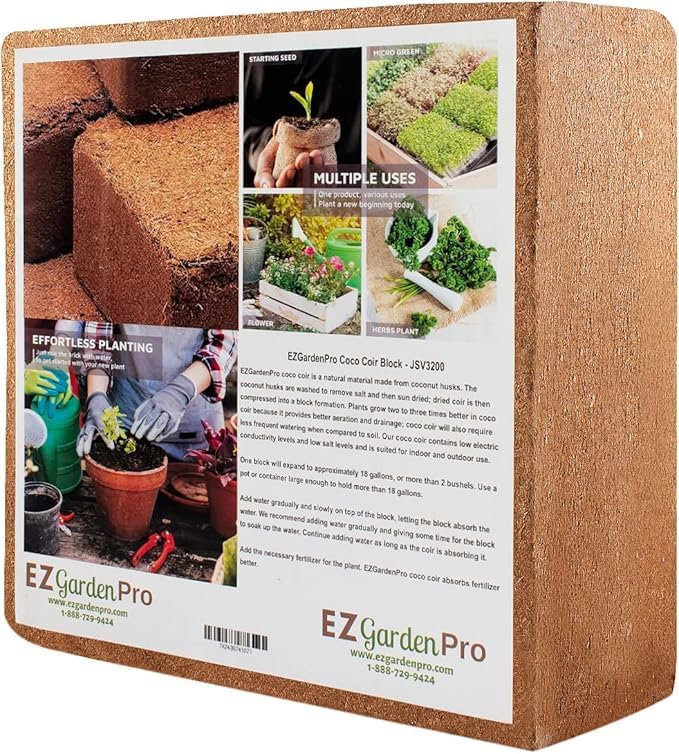 UBICON Coco Coir Block - Organic Garden Soil for Indoor & Outdoor Gardens and Greenhouses; Each 11 Pound Block Gets About 20 Gallons, Excellent Aeration, Retains Water